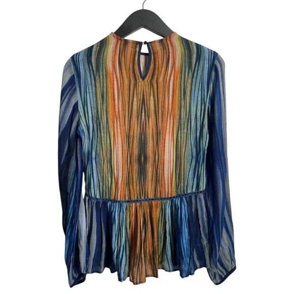 Conditions Apply Anthropologie Womens Top Size XS Abstract Shirt Blue Gold - Picture 7 of 8